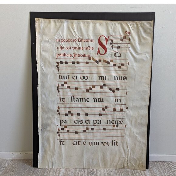 Large Medieval 20 x 26" Antiphonal Religious Music Sheet, Statuit ei Dominus - Picture 1 of 10